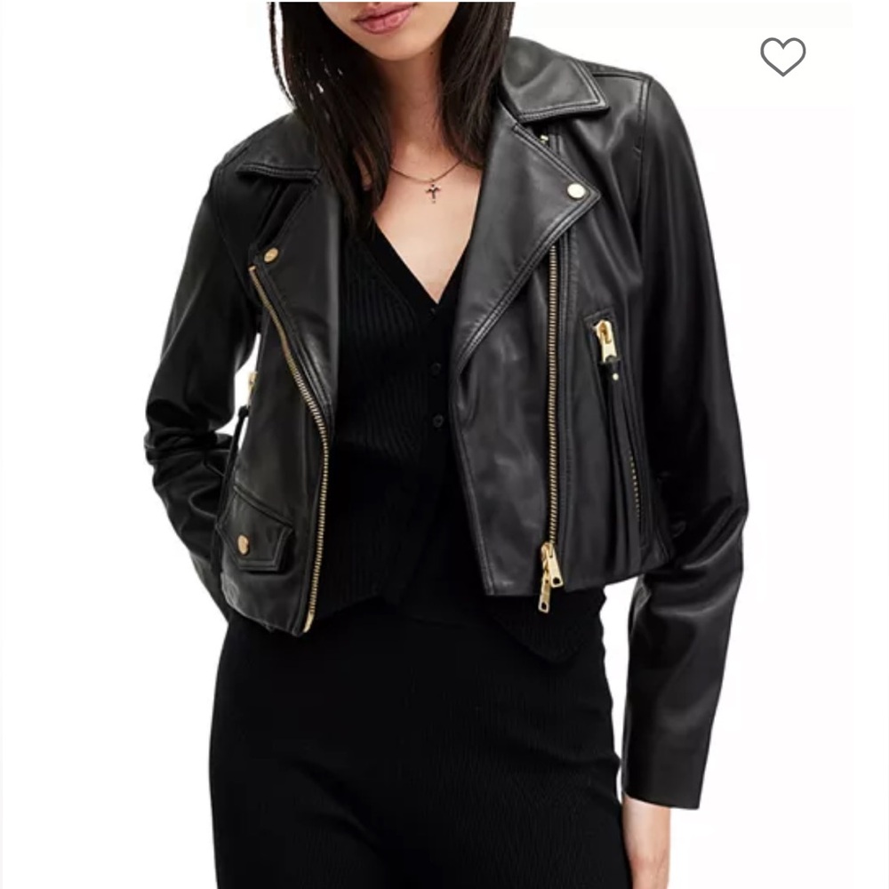 All Saints *genuine* leather cropped moto jacket